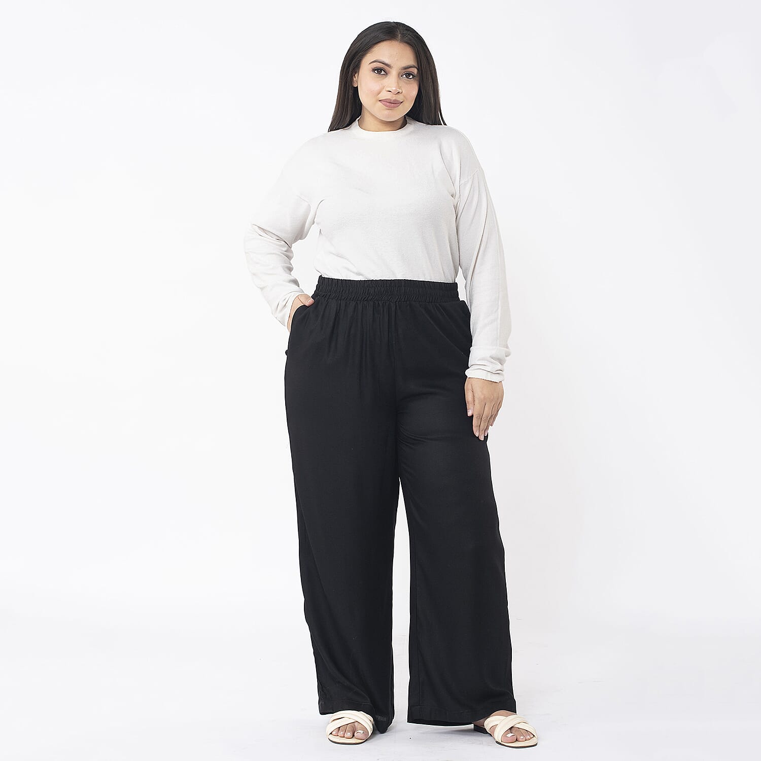 TAMSY 100% Viscose Solid Pant (Size M,12-14) - Black