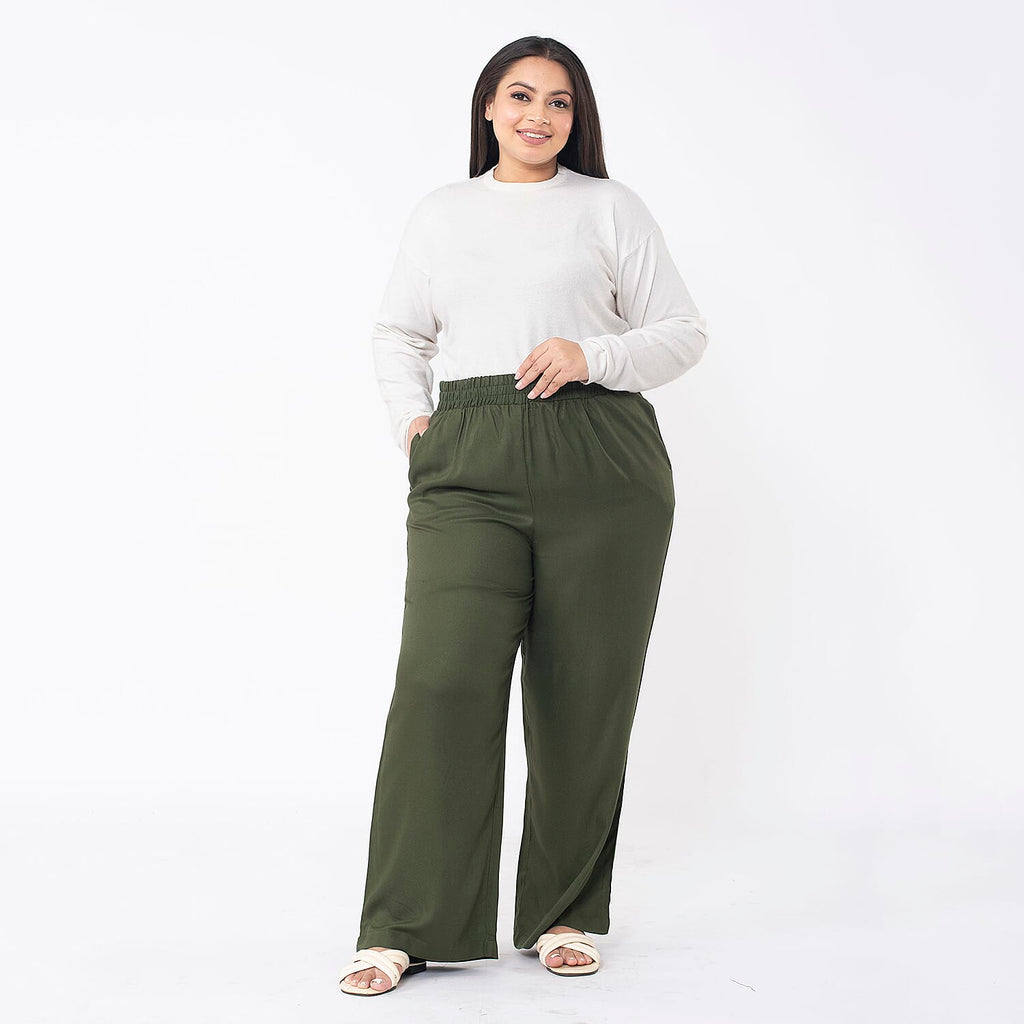 TAMSY 100% Viscose Solid Pant (Size M,12-14) - Khaki