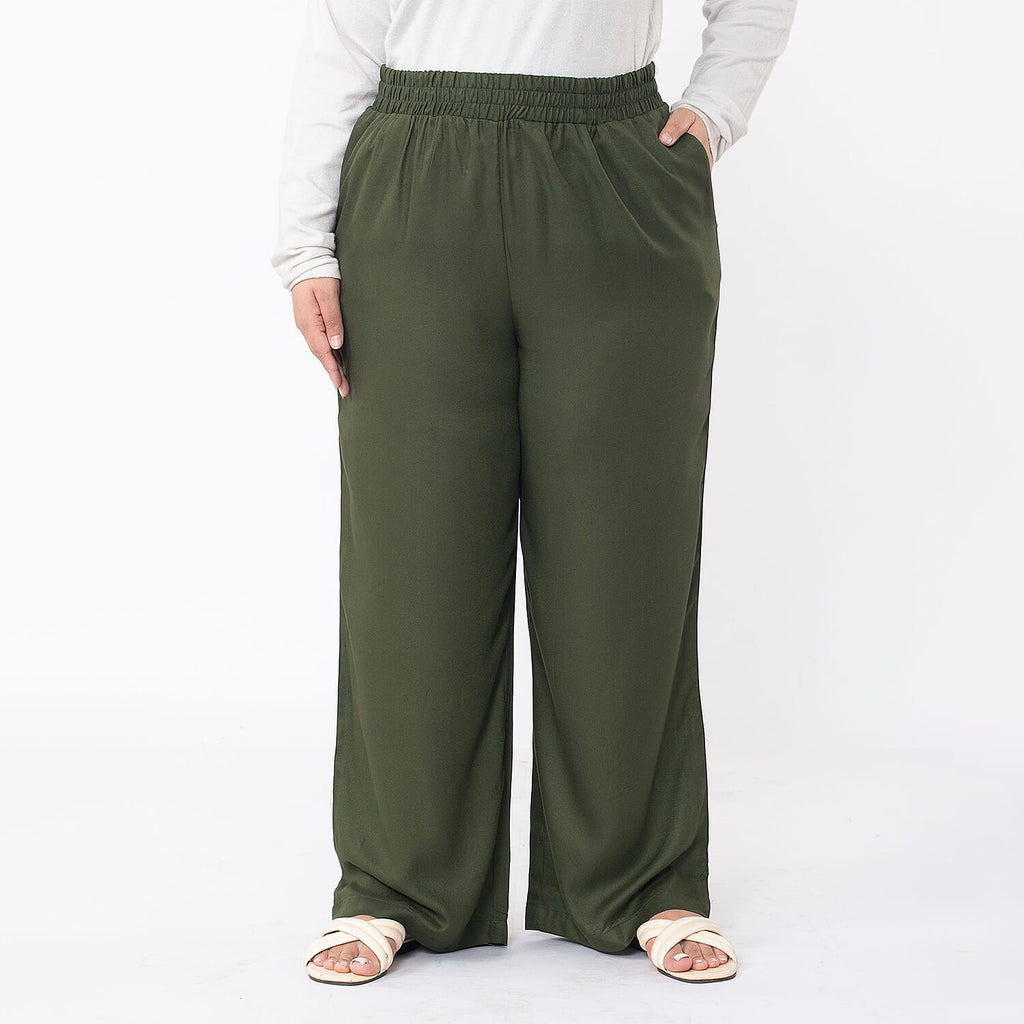 TAMSY 100% Viscose Solid Pant (Size M,12-14) - Khaki