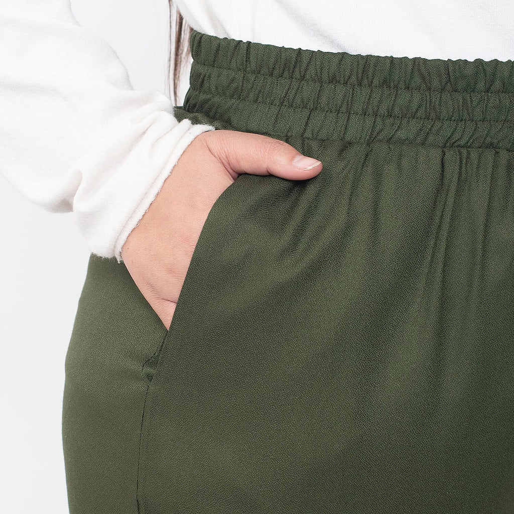 TAMSY 100% Viscose Solid Pant (Size M,12-14) - Khaki