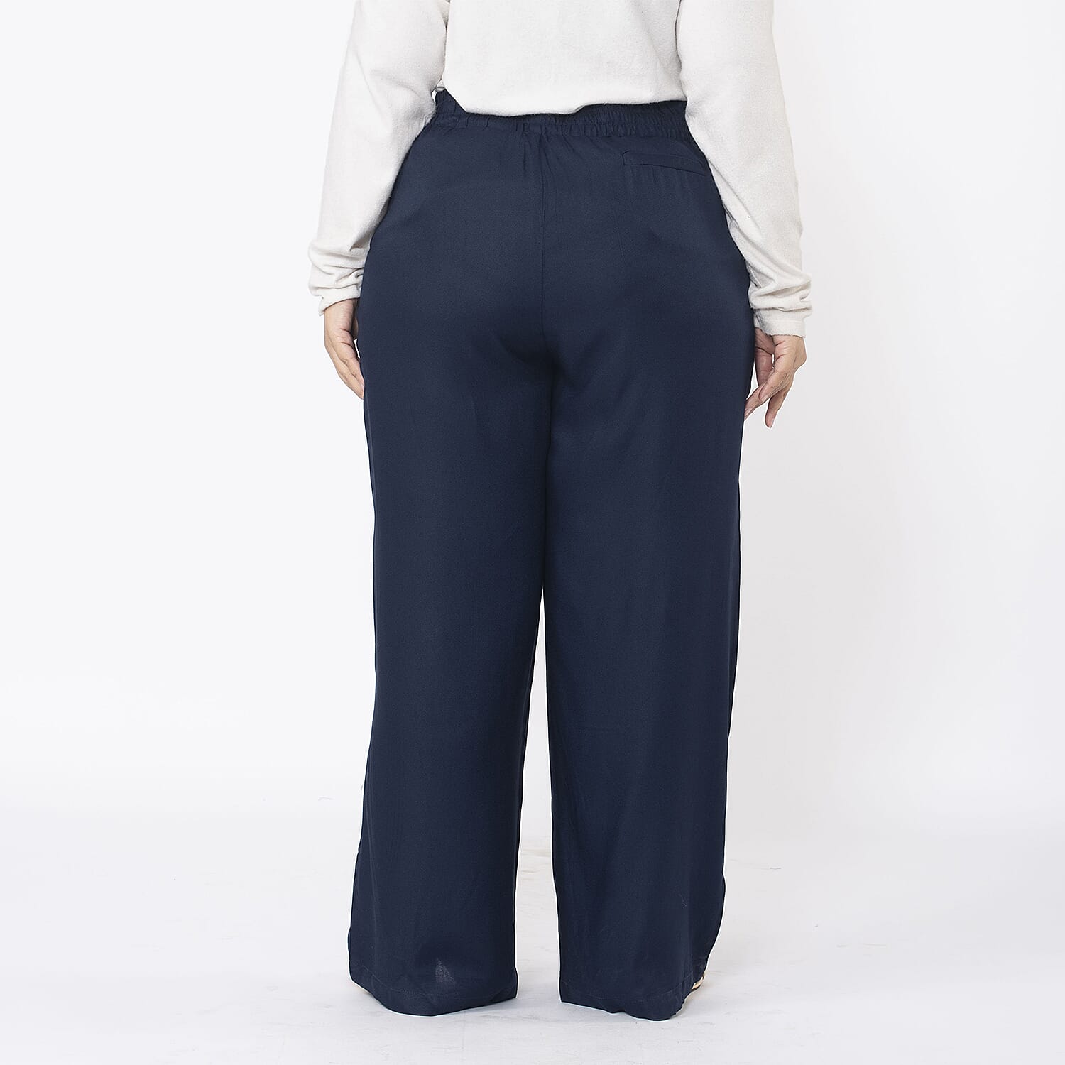 TAMSY 100% Viscose Solid Pant (Size M,12-14) - Navy