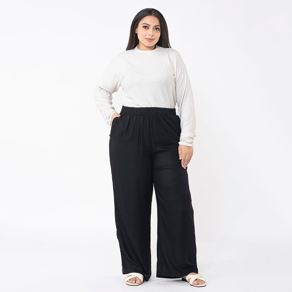 TAMSY 100% Viscose Solid Pant (Size XL, 20-22) - Black