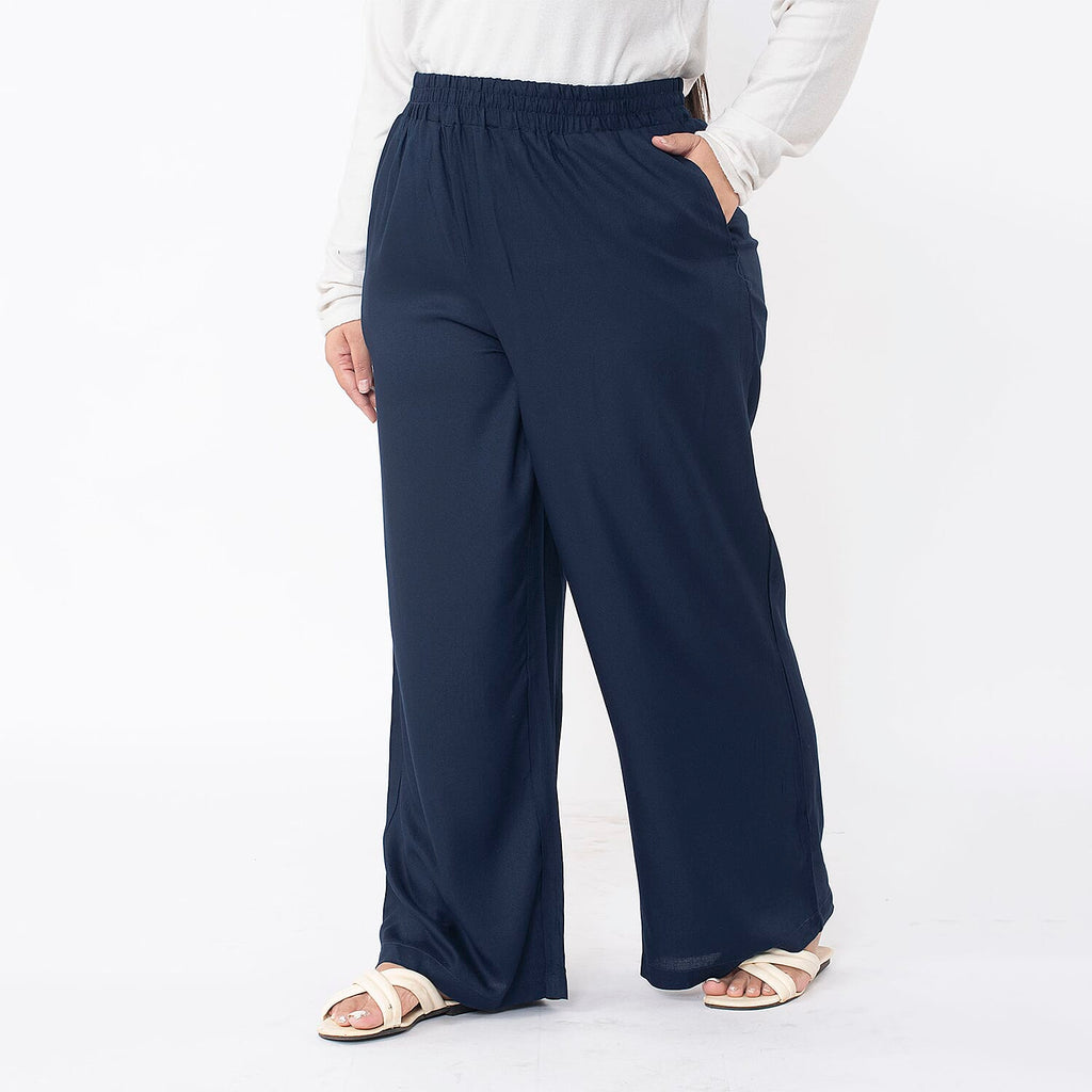 TAMSY 100% Viscose Solid Pant (Size XL) - Navy