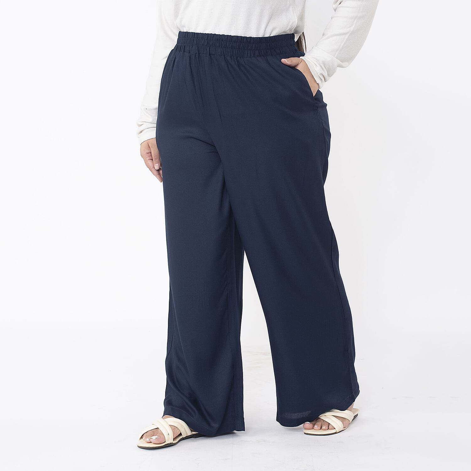 TAMSY 100% Viscose Solid Pant (Size XL) - Navy