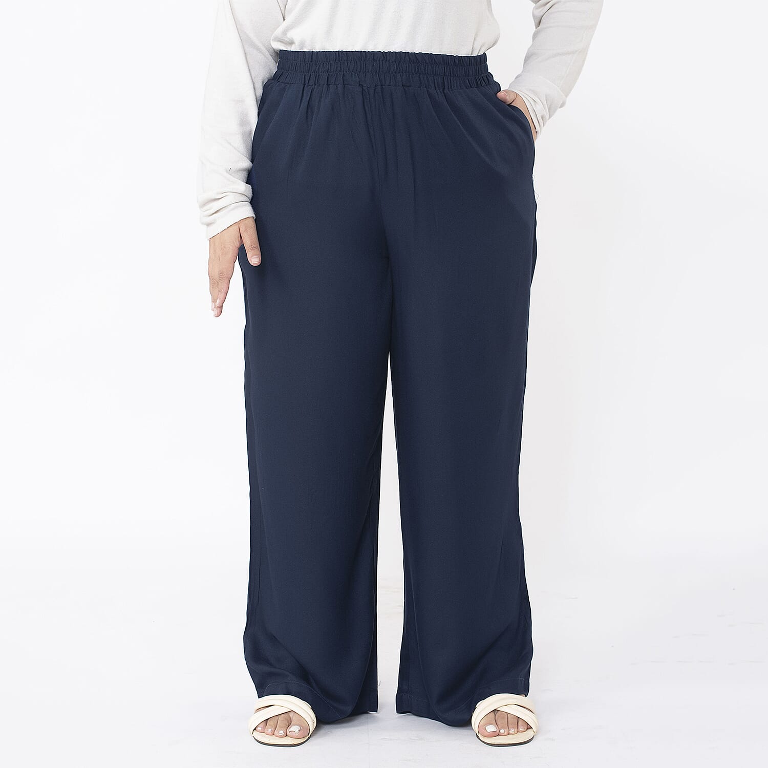 TAMSY 100% Viscose Solid Pant (Size XL) - Navy