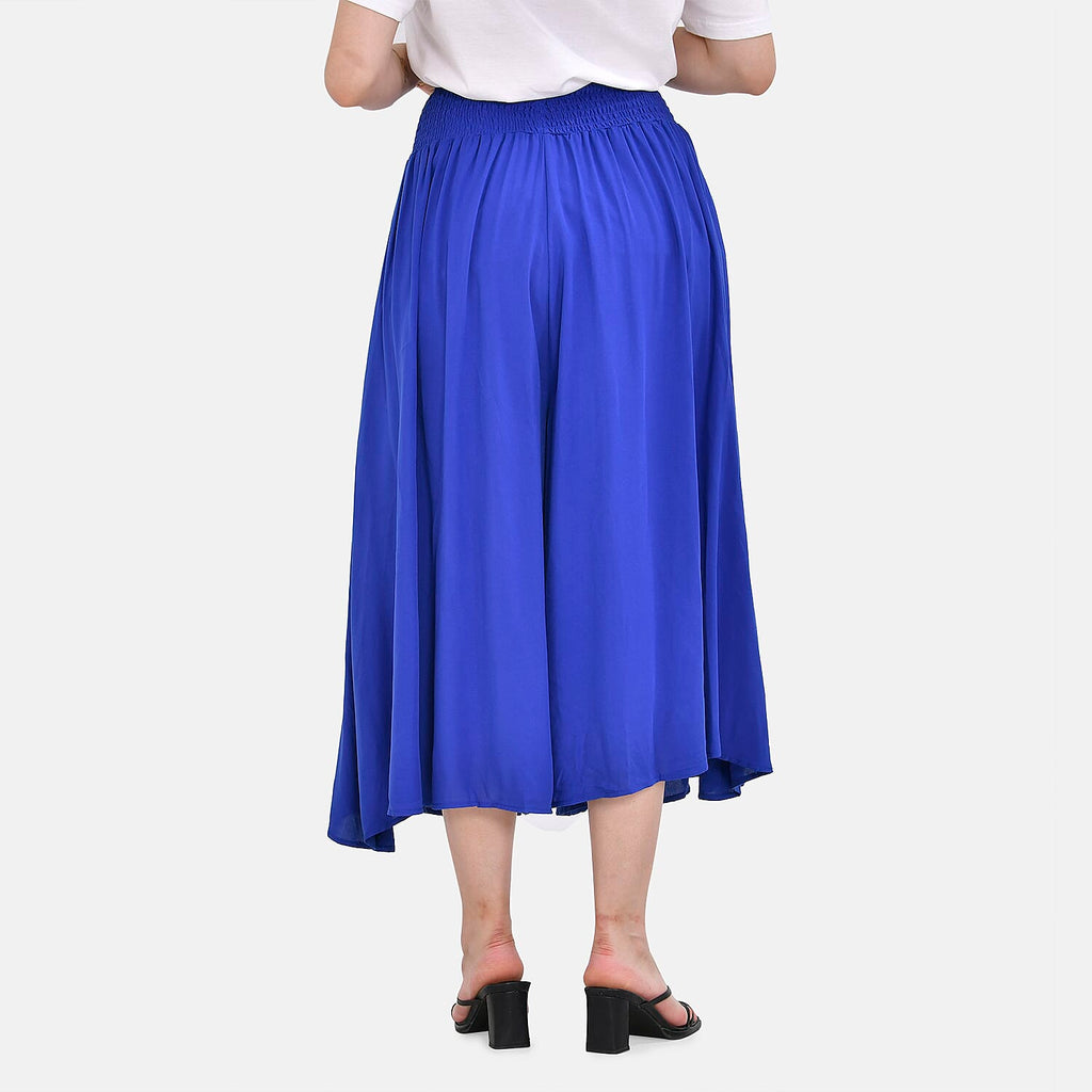 TAMSY 100% Viscose Smocked Waist Culotte (One Size Curve) - Blue