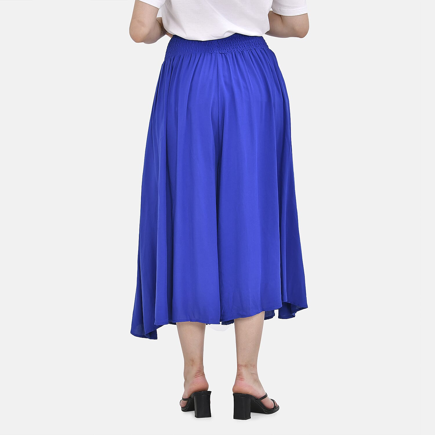 TAMSY 100% Viscose Smocked Waist Culotte (One Size Curve) - Blue