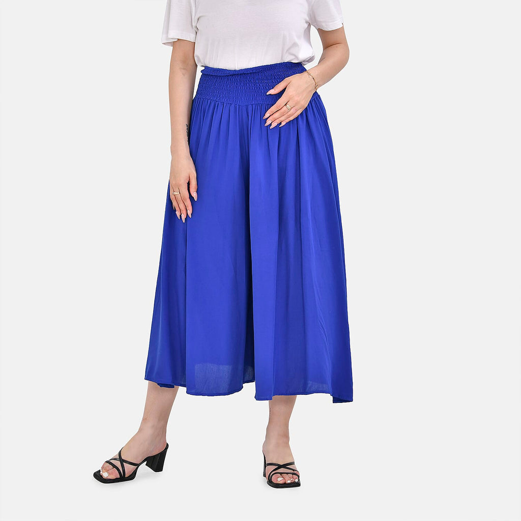 TAMSY 100% Viscose Smocked Waist Culotte (One Size Curve) - Blue