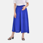 TAMSY 100% Viscose Smocked Waist Culotte (One Size Curve) - Blue