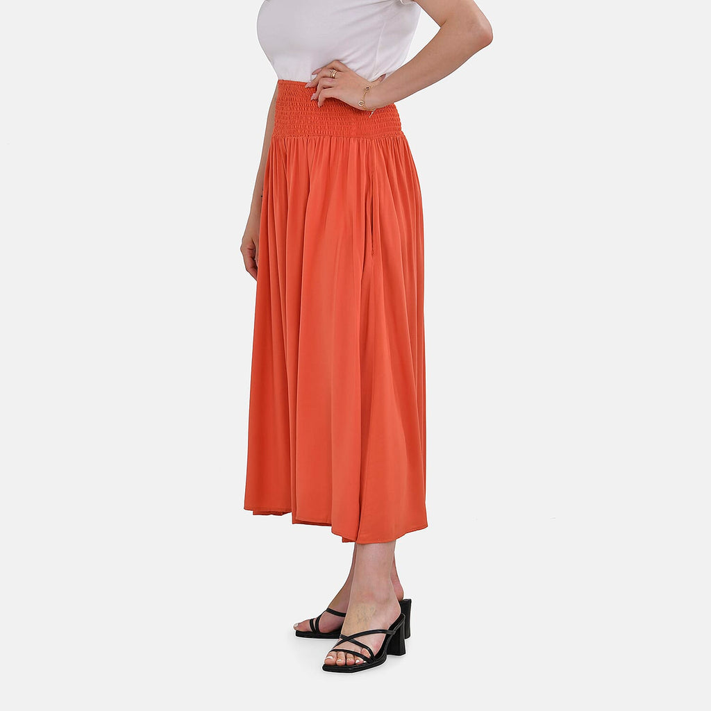 Tamsy 100% Viscose Smocked Waist Culottes (One Size) - Orange