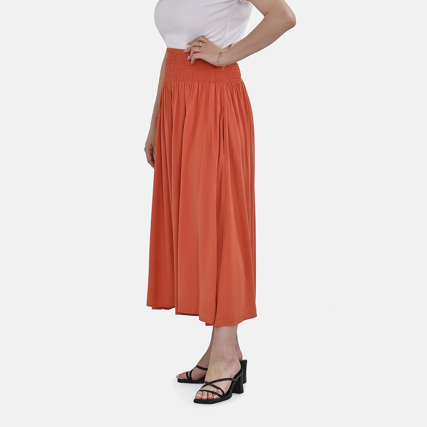 Tamsy 100% Viscose Smocked Waist Culottes (One Size) - Orange