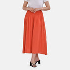 Tamsy 100% Viscose Smocked Waist Culottes (One Size) - Orange