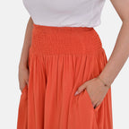 Tamsy 100% Viscose Smocked Waist Culottes (One Size) - Orange