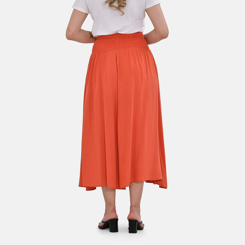 Tamsy 100% Viscose Smocked Waist Culottes (Curve Size) - Orange