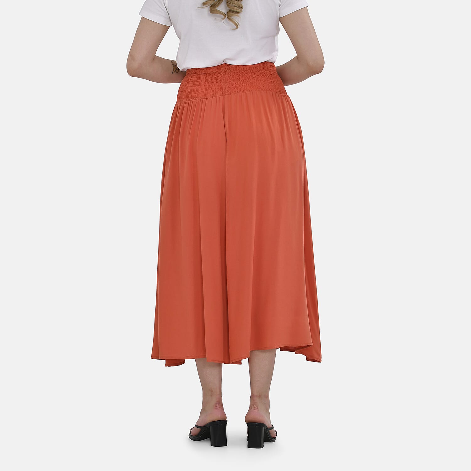 Tamsy 100% Viscose Smocked Waist Culottes (Curve Size) - Orange