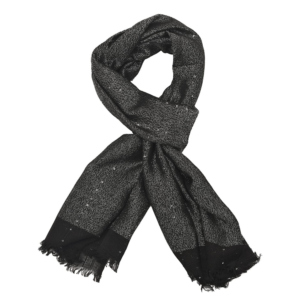 Viscose Shiny Metallic Mesh Shawl - Black
