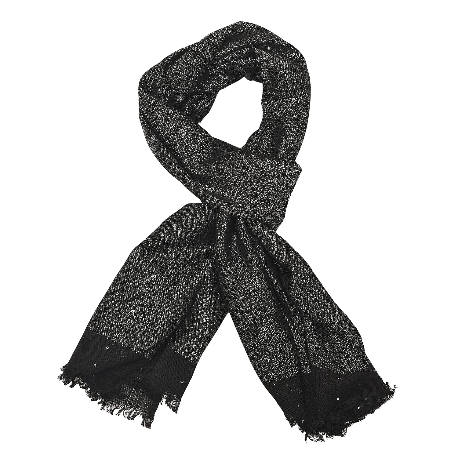 Viscose Shiny Metallic Mesh Shawl - Black