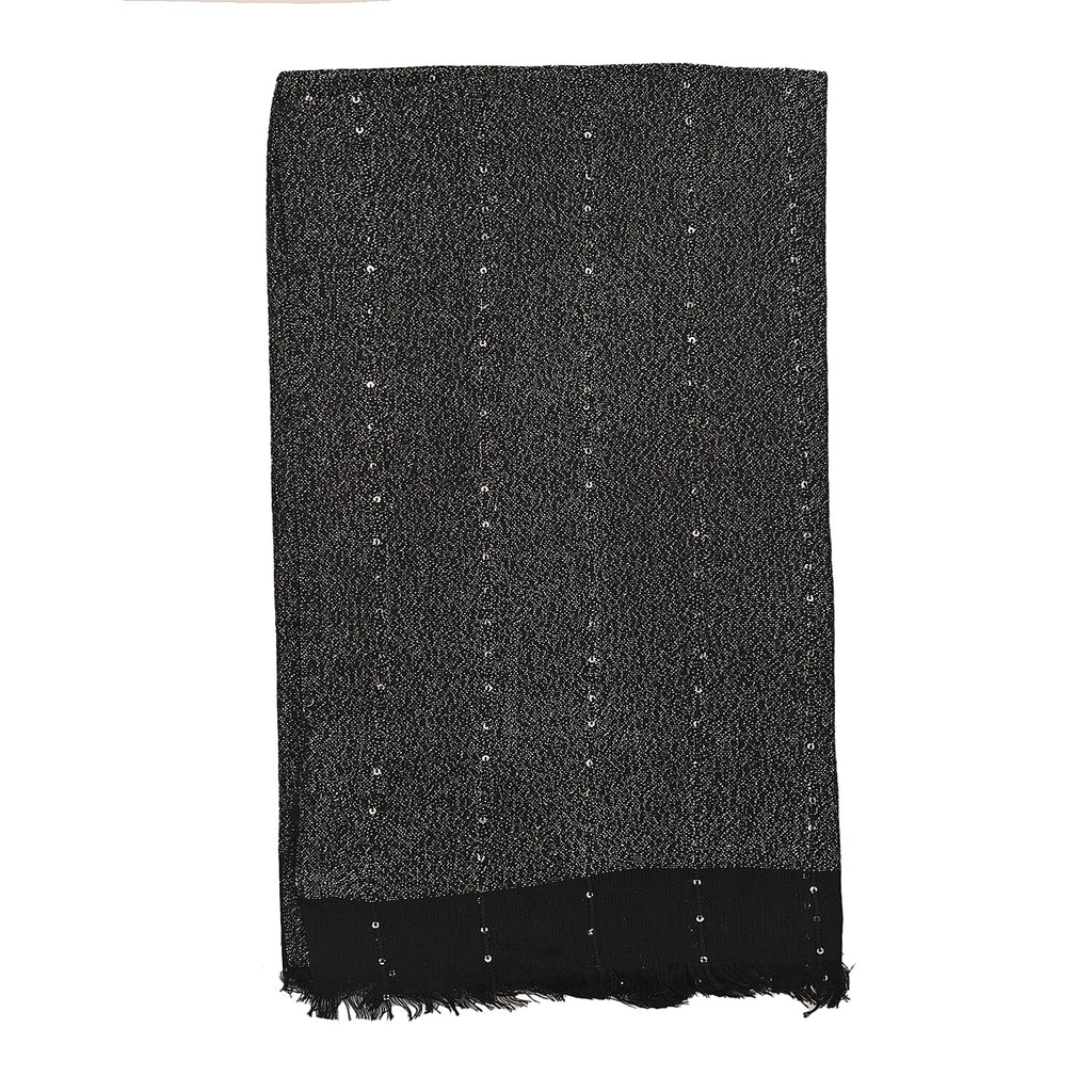 Viscose Shiny Metallic Mesh Shawl - Black
