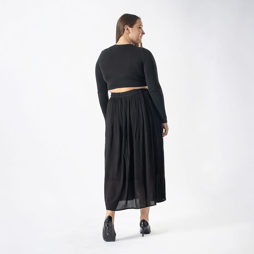 Tamsy Viscose Solid Skirt (Size M, 12-14) - Black
