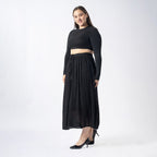 Tamsy Viscose Solid Skirt (Size M, 12-14) - Black