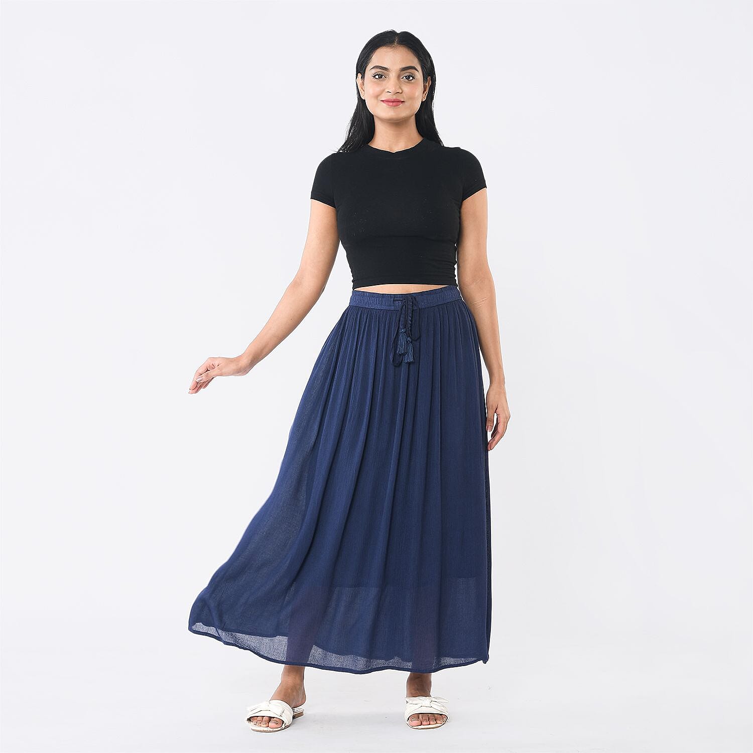 Tamsy Viscose Solid Skirt (Size L, 16-18) - Black