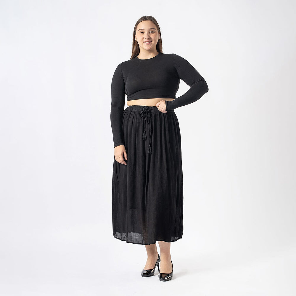 Tamsy Viscose Solid Skirt (Size XL, 20-22) - Black