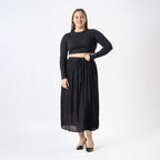 Tamsy Viscose Solid Skirt (Size XL, 20-22) - Black