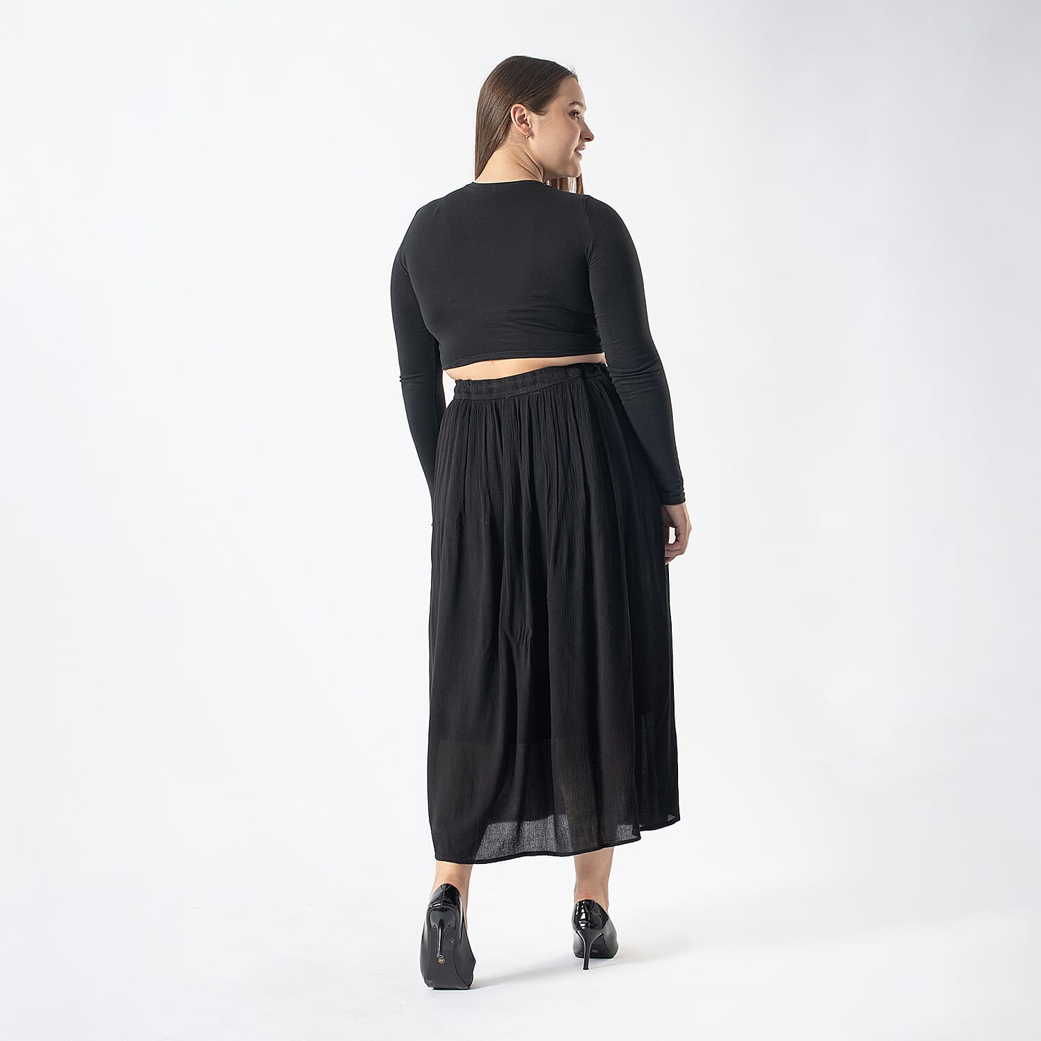 Tamsy Viscose Solid Skirt (Size XL, 20-22) - Black