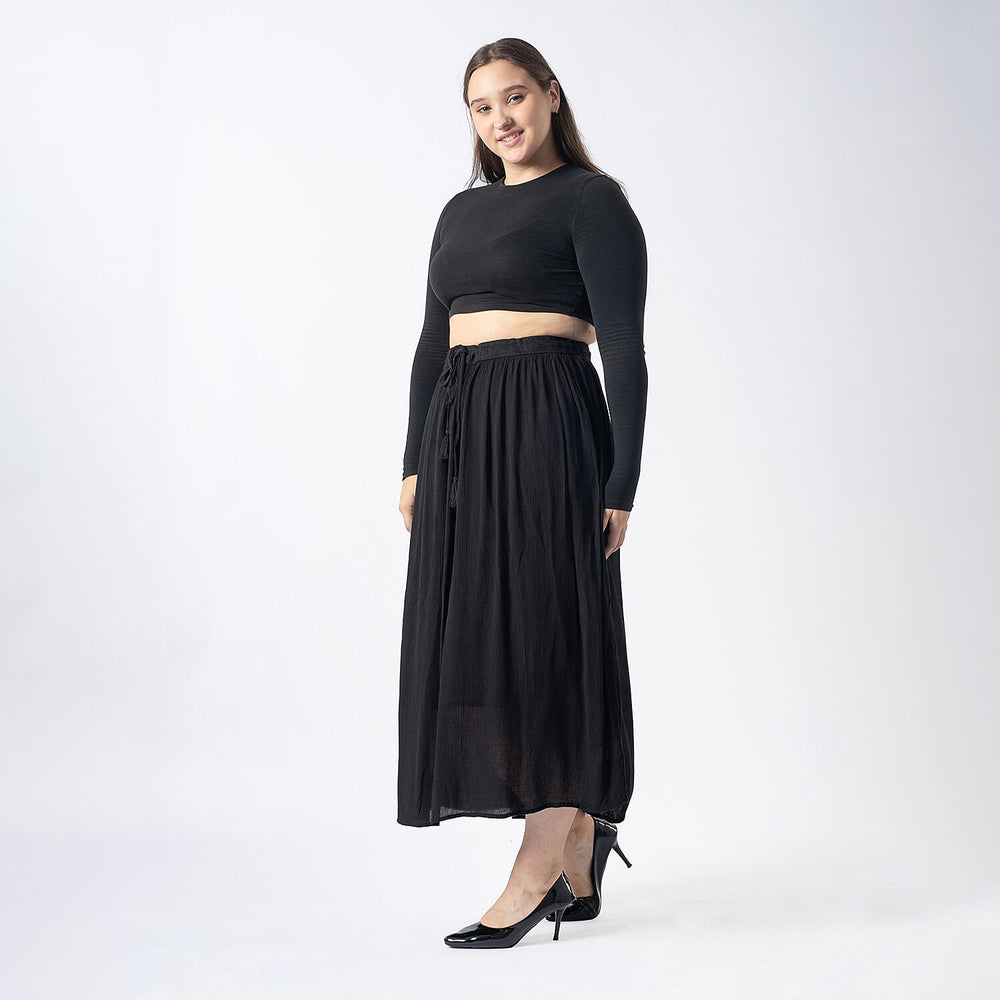 Tamsy Viscose Solid Skirt (Size XL, 20-22) - Black