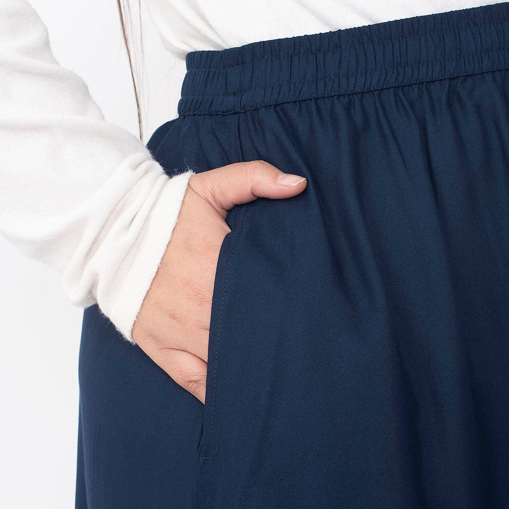 TAMSY 100% Viscose Skirt With Elastic on Waist (Size L) - Navy
