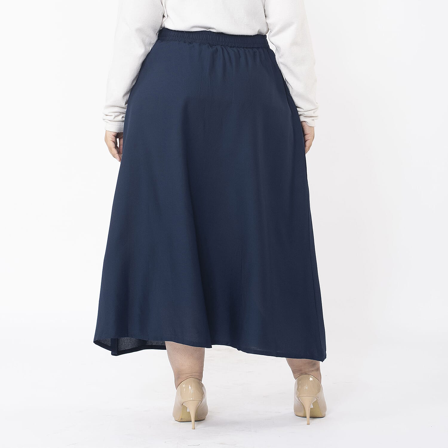 TAMSY 100% Viscose Skirt With Elastic on Waist (Size XL) - Navy