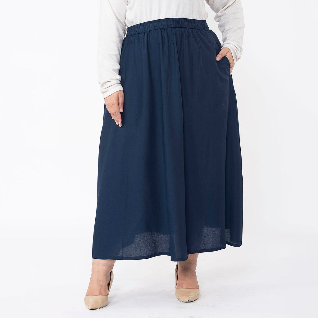 TAMSY 100% Viscose Skirt With Elastic on Waist (Size XL) - Navy