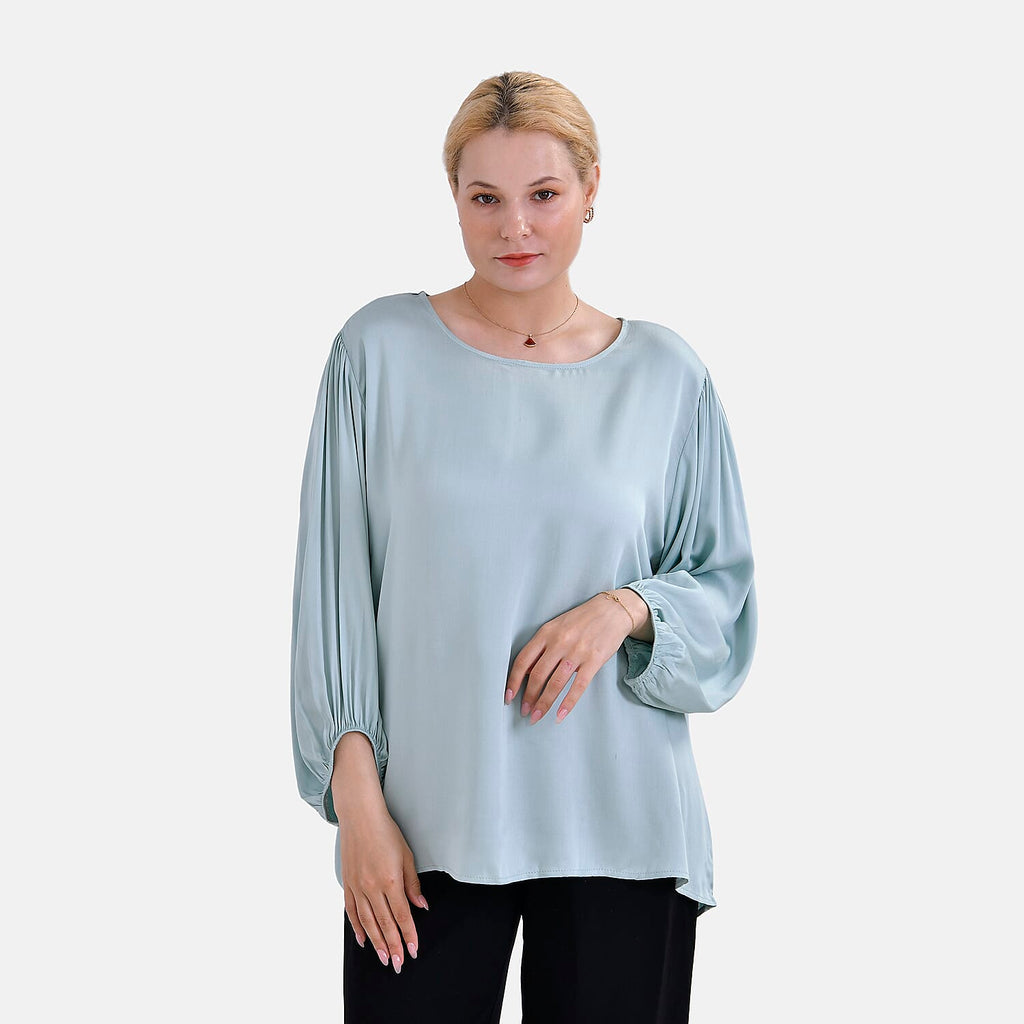 TAMSY 100% Viscose Round Neck Top (Size M) - Light Green