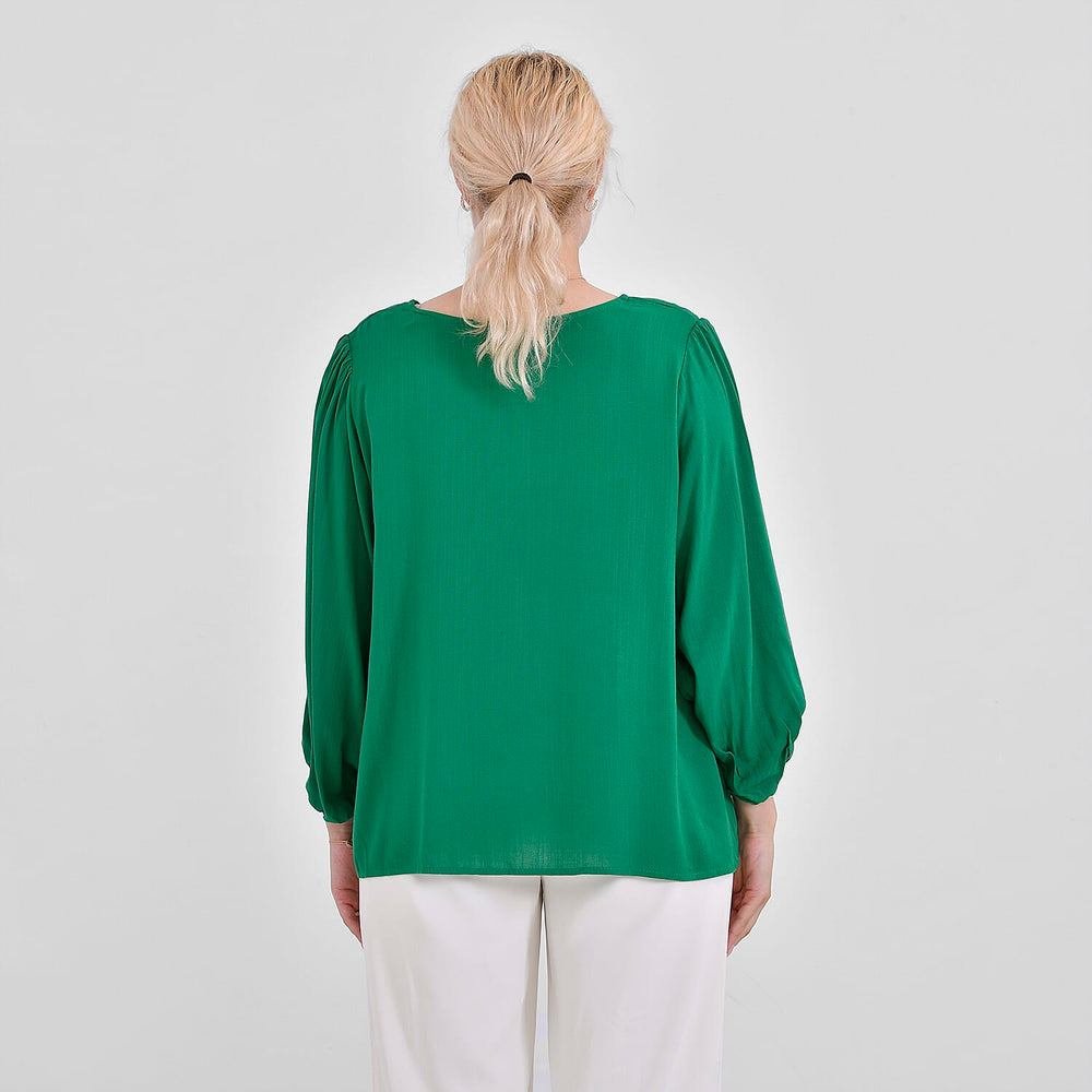 Tamsy Round Neck Casual Top (Size M) - Green