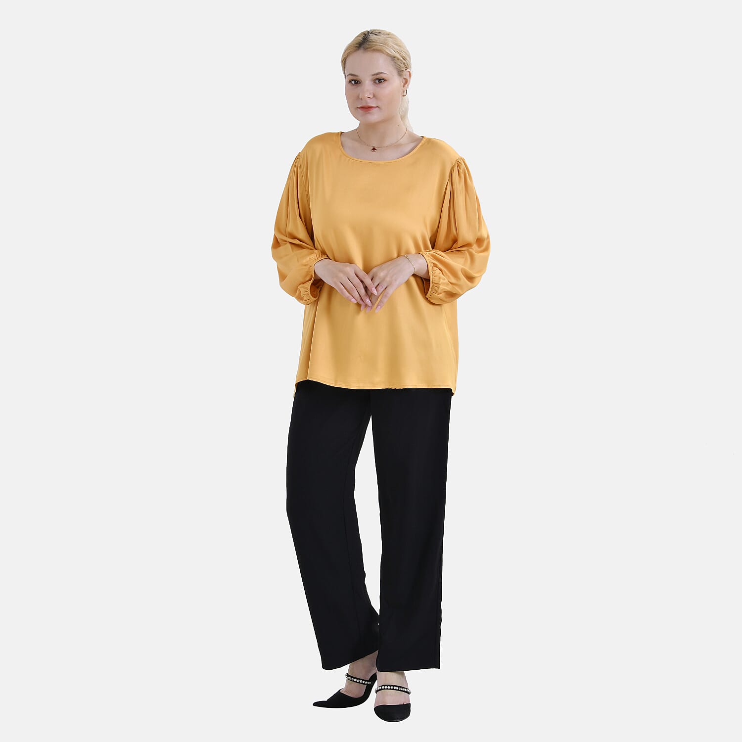 Tamsy 100% Viscose Relaxed Fit Blouse (Size 12 to 14) - Yellow