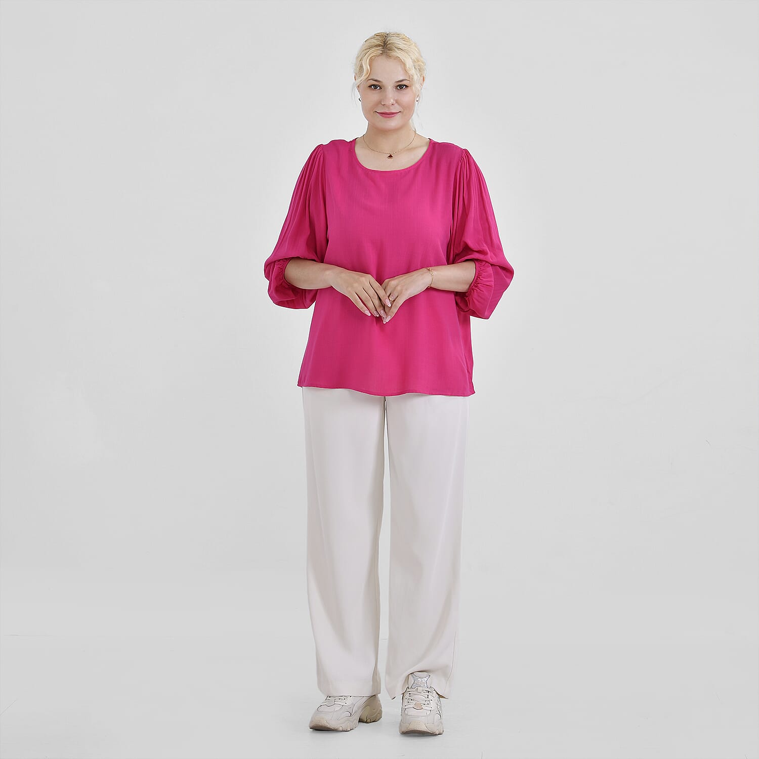 Tamsy 100% Viscose Relaxed Fit Blouse  (Size 16 to 18) - Pink