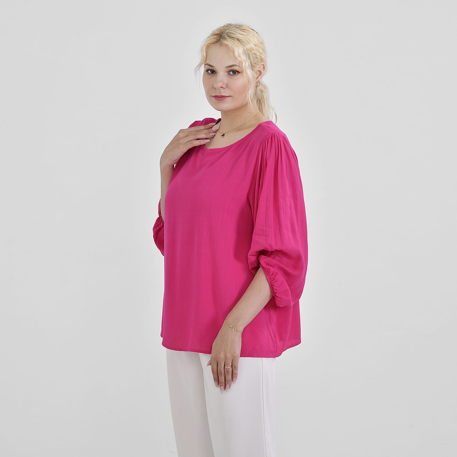 Tamsy 100% Viscose Relaxed Fit Blouse  (Size 16 to 18) - Pink