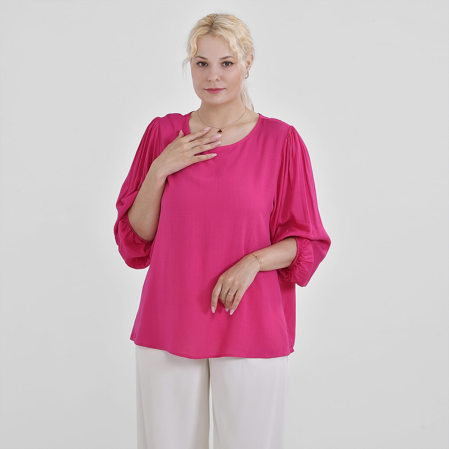 Tamsy 100% Viscose Relaxed Fit Blouse (Size 20 to 22) - Pink
