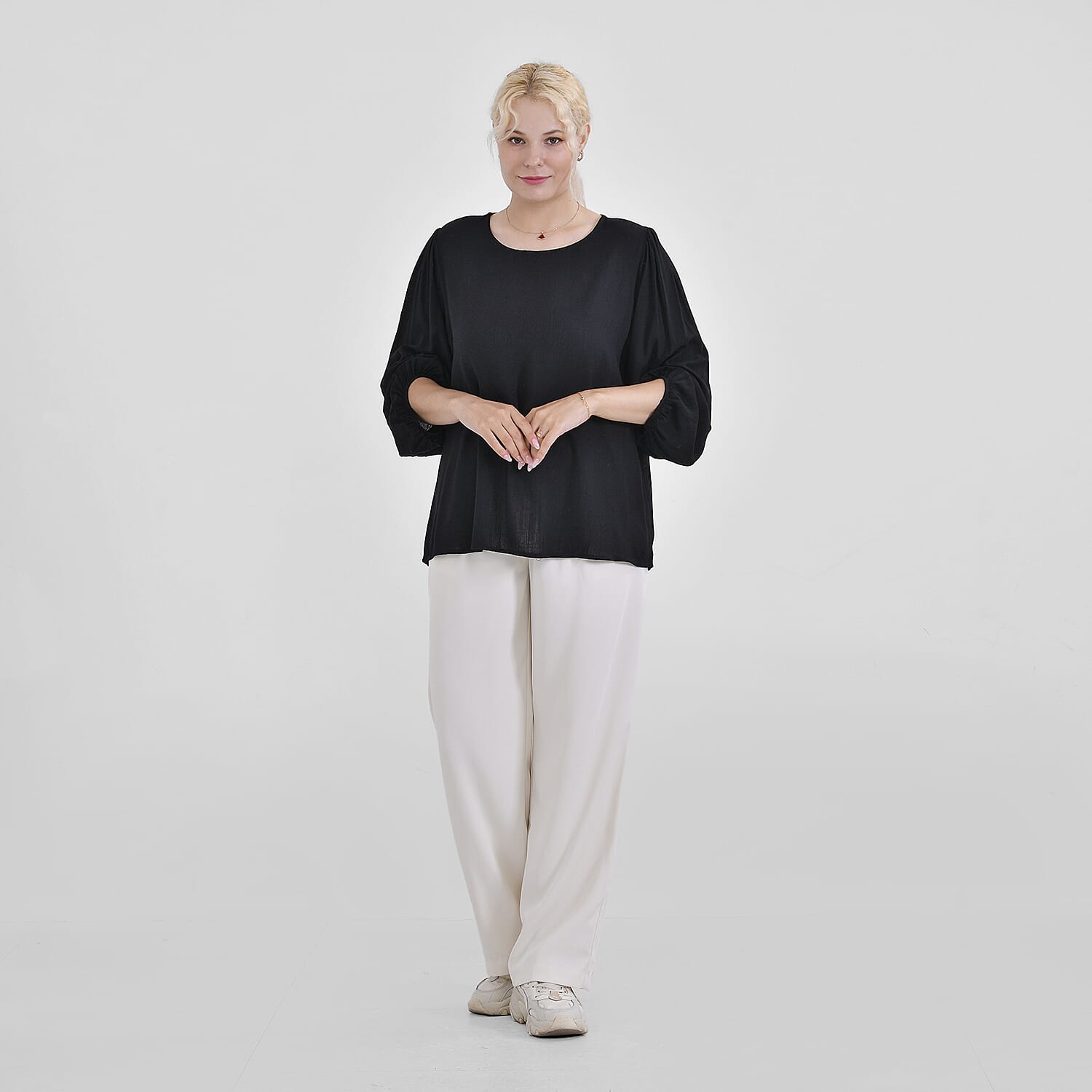 Tamsy 100% Viscose Relaxed Fit Blouse (Size 24 to 26) - Black