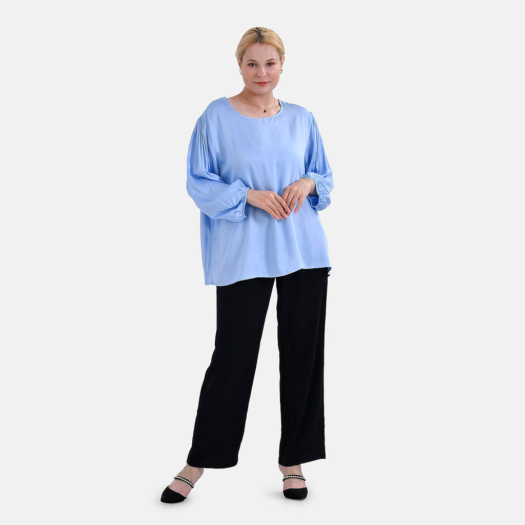 Tamsy 100% Viscose Relaxed Fit Blouse (Size 24 to 26) - Blue