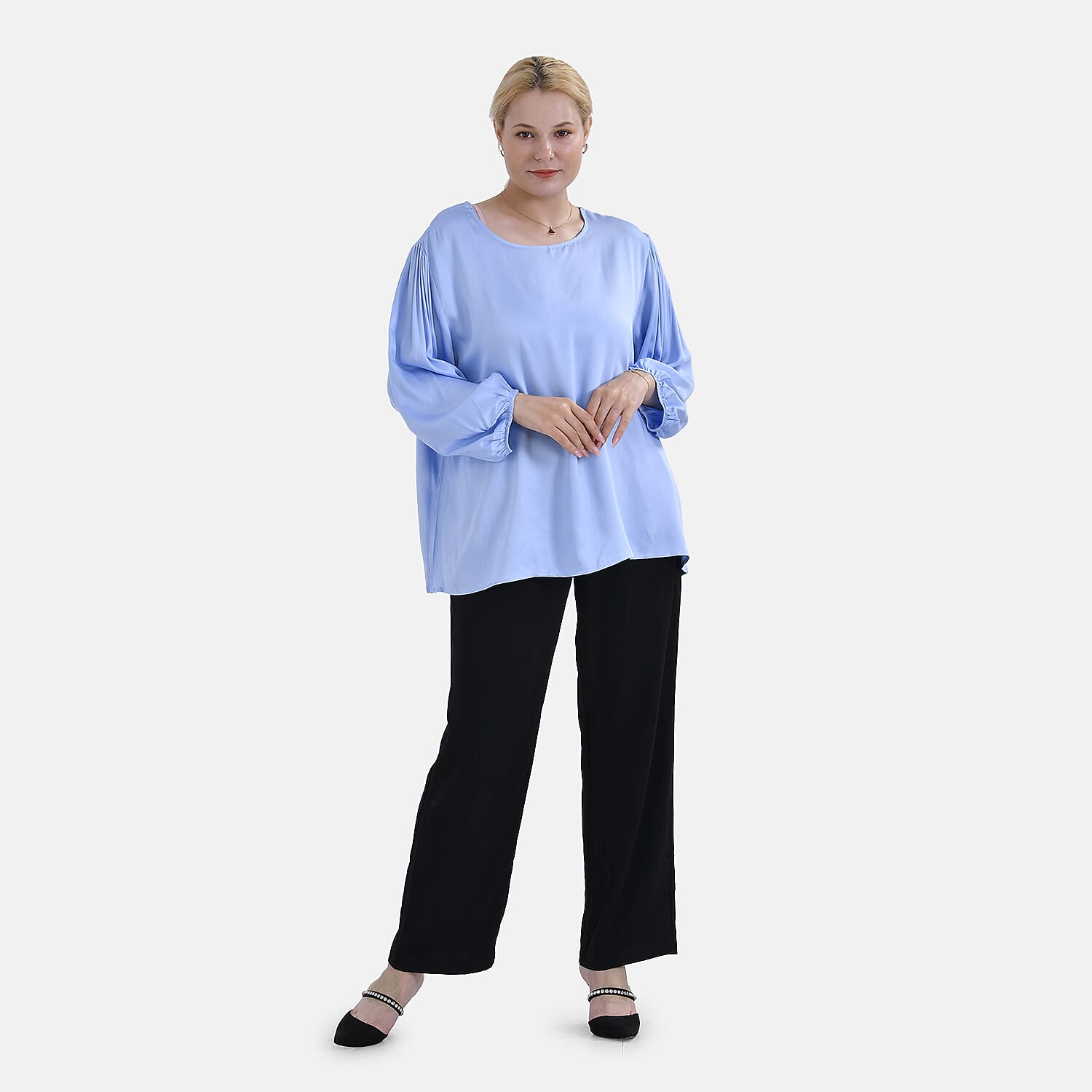 Tamsy 100% Viscose Relaxed Fit Blouse (Size 24 to 26) - Blue