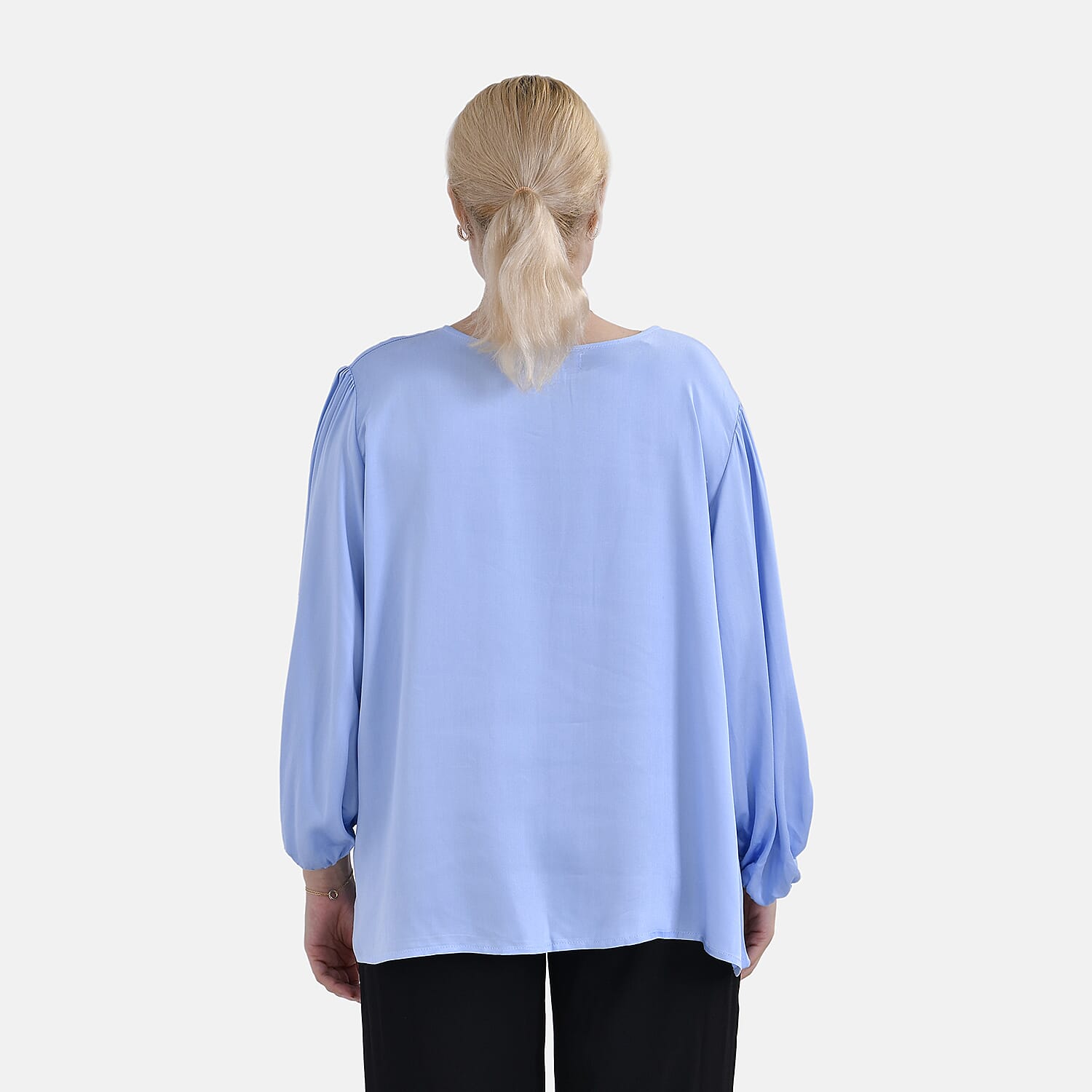 Tamsy 100% Viscose Relaxed Fit Blouse (Size 24 to 26) - Blue