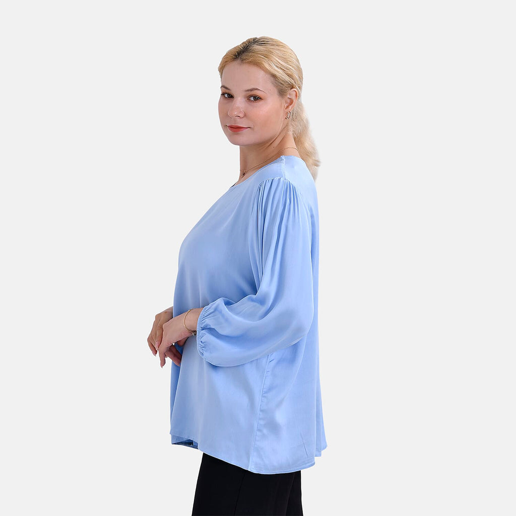 Tamsy 100% Viscose Relaxed Fit Blouse (Size 24 to 26) - Blue