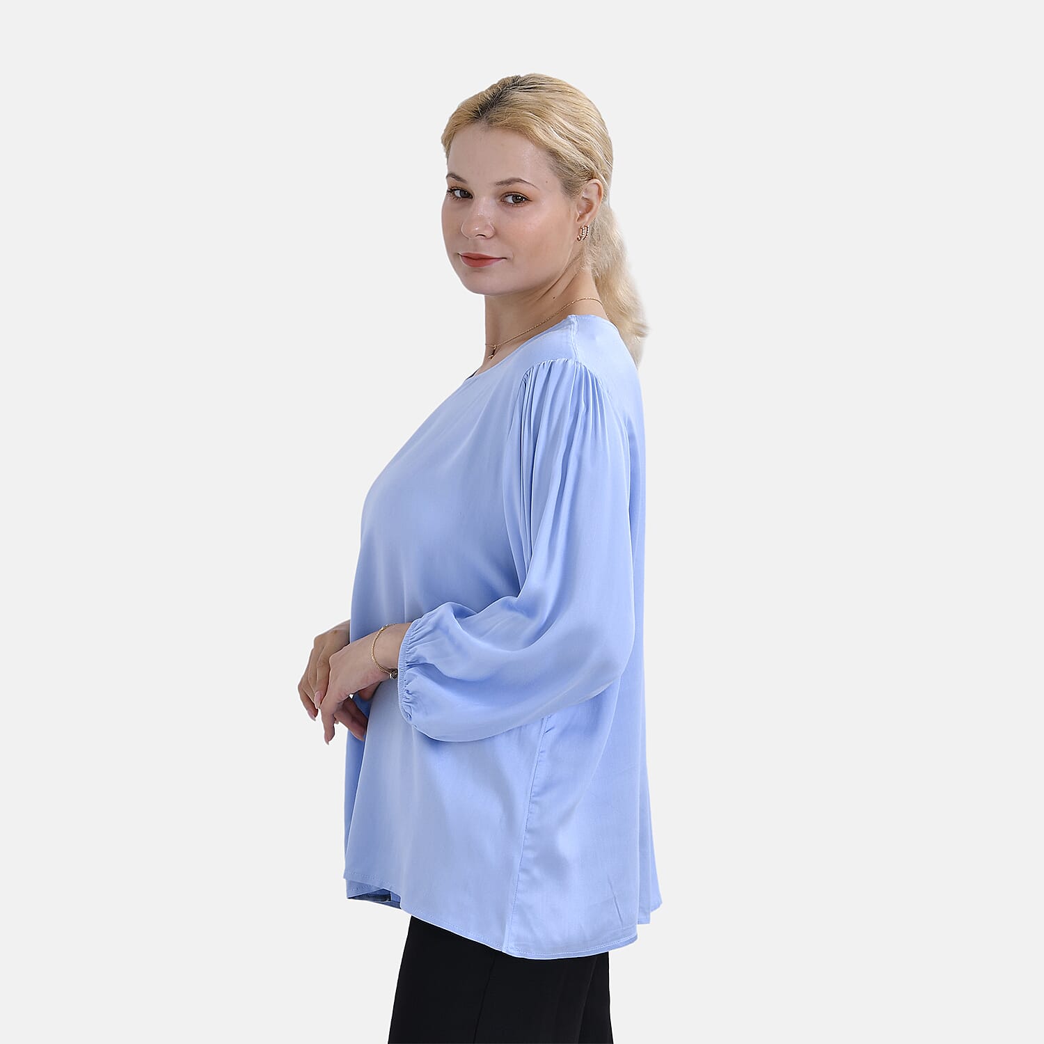Tamsy 100% Viscose Relaxed Fit Blouse (Size 24 to 26) - Blue