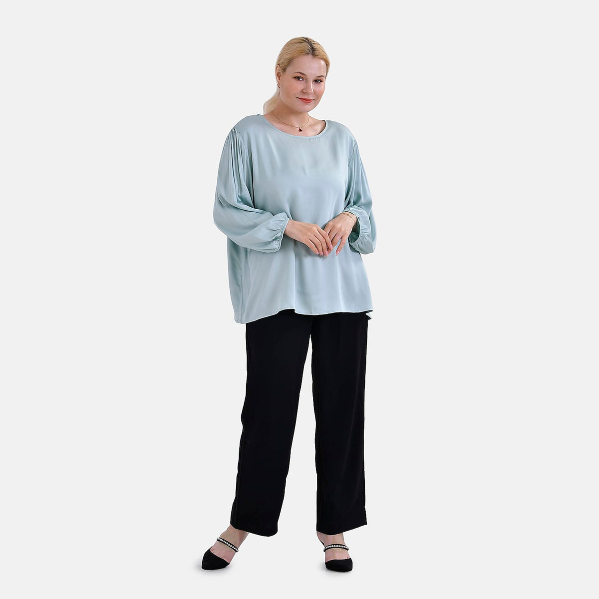 Tamsy 100% Viscose Relaxed Fit Blouse (Size 24 to 26) - Light Green