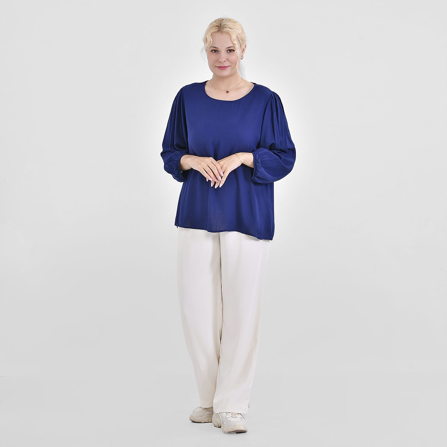TAMSY 100% Viscose Round Neck Top (Size XXL) - Navy Blue