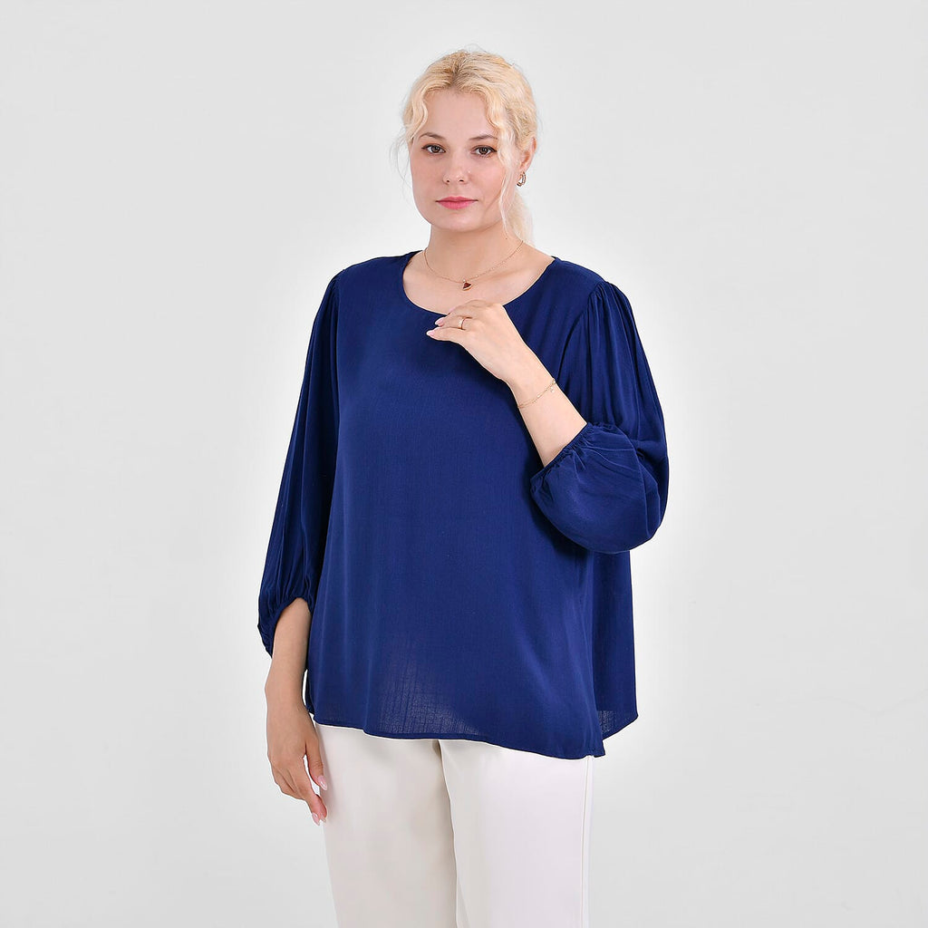 TAMSY 100% Viscose Round Neck Top (Size XXL) - Navy Blue