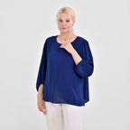 TAMSY 100% Viscose Round Neck Top (Size XXL) - Navy Blue