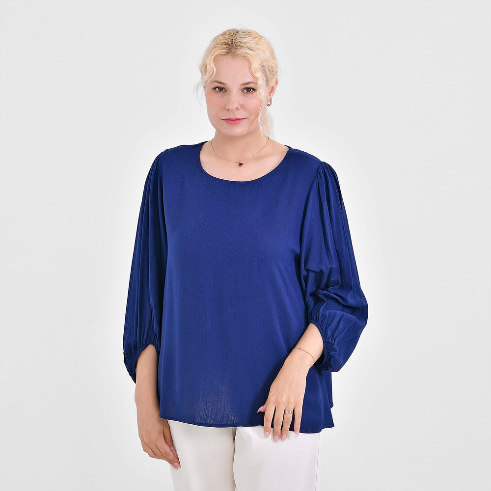 TAMSY 100% Viscose Round Neck Top (Size XXL) - Navy Blue