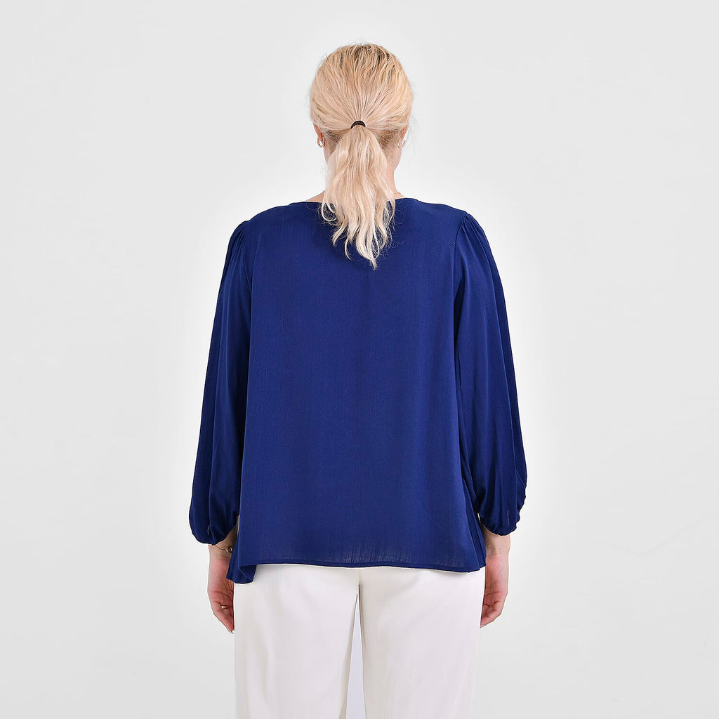 TAMSY 100% Viscose Round Neck Top (Size XXL) - Navy Blue